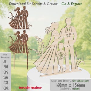 Modèle de décoration de gâteau de mariage « Mariée et garçon » – Fichier de découpe laser numérique – Fichier de gravure pour mariages et gâteaux de mariage – PDF SVG AI