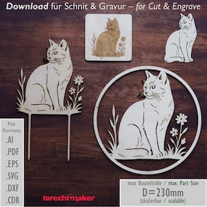 Laserdatei Ring & Caketopper „Katze“ – digitale Datei für Türring, Deko, Türkranz, Wanddeko, CakeTopper, Gravur – ai  pdf cdr svg eps dxf