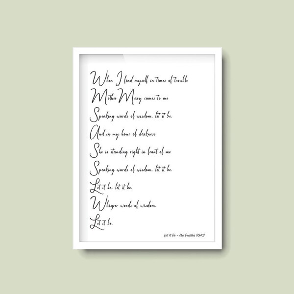 Let It Be Lyrics - Etsy UK
