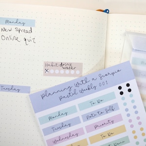 Pegatinas semanales de Pastel Planner ? Pegatinas del planificador funcional ( Funcional Planner Stickers)  Kit de pegatinas para el diario de la bala ( Bullet Journal Sticker Kit) Pegatinas semanales ?  Pastel Semanal 001