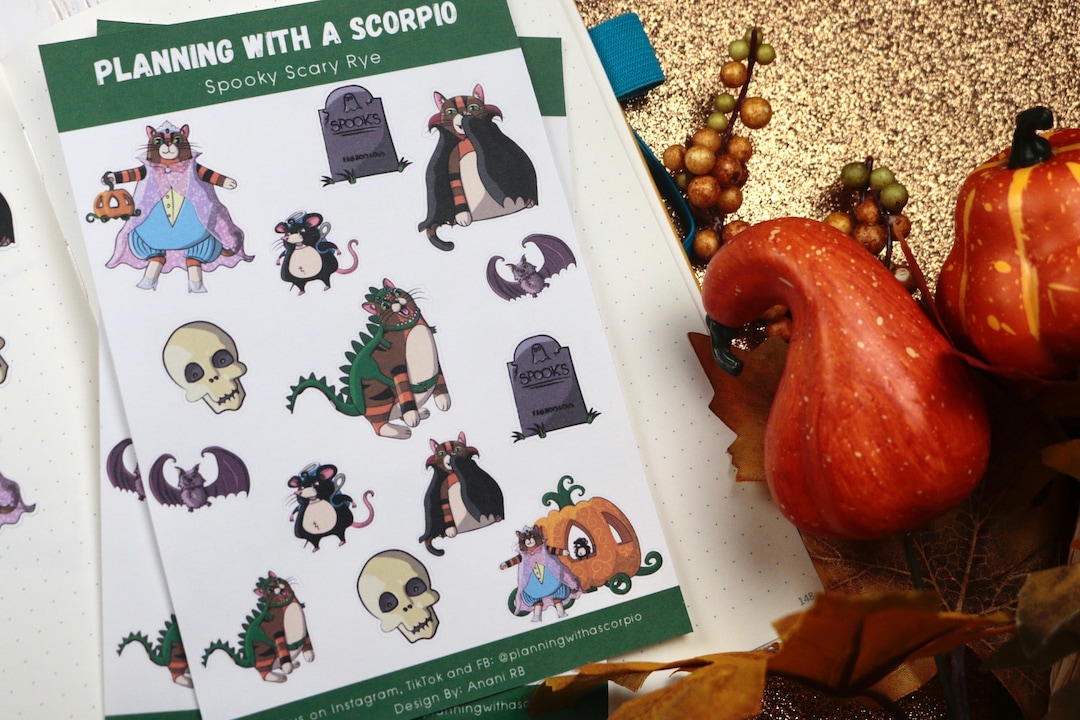 Hand Drawn Cat Halloween Costume Planner Stickers | Spooky Cat Planner ...