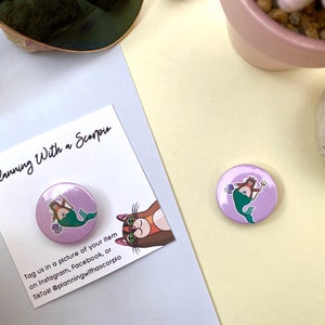 1 Inch Rye the Meowmaid Pin | Mermaid Cat Decorative Pin | Pin Badge for Backpacks, Hats, Jackets, and Masks