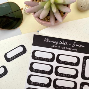 Black and White Habit Tracker Planner Stickers | Functional Planner Stickers |  Bullet Journal Sticker Kit | Weekly Stickers | Weekly Habits