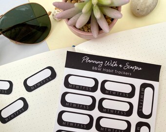 Black and White Habit Tracker Planner Stickers | Functional Planner Stickers |  Bullet Journal Sticker Kit | Weekly Stickers | Weekly Habits