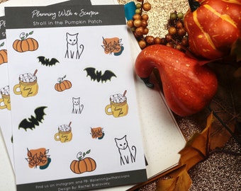 Hand getekende Fall Planner Stickers | Herfst Vibes Stickers | Decoratieve planner Stickers | Minimalistische stickers | Wandel in de pompoenpatch