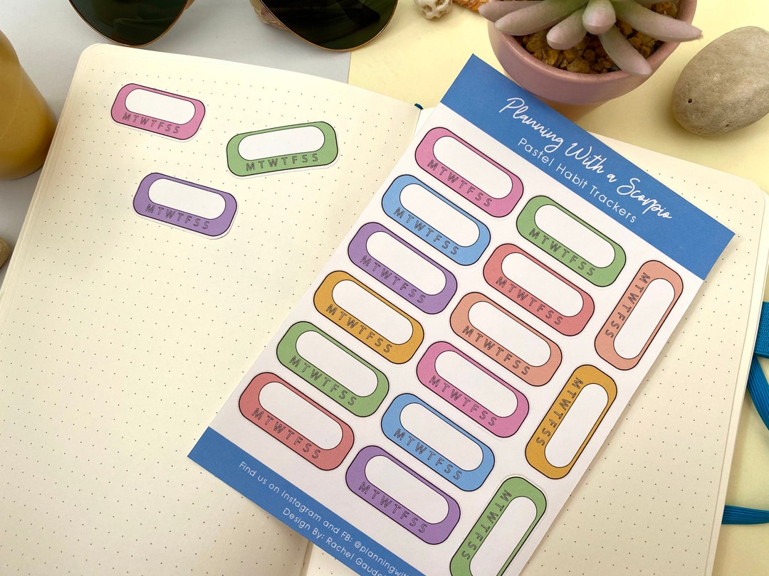 Pastel Rainbow Habit Tracker Planner Stickers | Functional Planner ...
