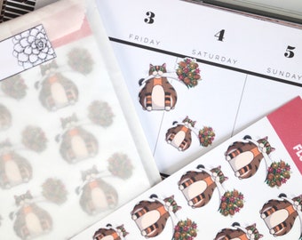 Hand Drawn Planner Stickers | Decorative Stickers | Cat Lover Gift |Cat Planner Stickers | Floral Planner Stickers | Rye 008