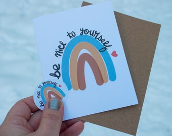 Be Nice to Yourself Greeting Card | Minimal Rainbow Greeting Card | Mental Health Matters | Blank Love Greeting Card | Sending Kindness Card
