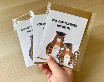 Tarjeta de felicitación de graduación de gato hecha a mano / Tarjeta de graduación divertida / Tarjeta de felicitación de graduación en blanco / Tarjeta de con-cat-ulaciones