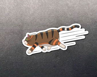 Waterproof Matte Vinyl Zooming Cat Sticker | Running Cat Sticker | Cat Water Bottle Sticker | Car, Laptop, Phone Case,Notebook Sticker