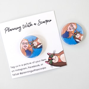 1 Inch Rye and Rachel Logo Pin Badge | Cat Mom Pin | Cartoon Cat Decorative Pin | Pin Badge for Backpacks, Hats, Jackets, and Masks