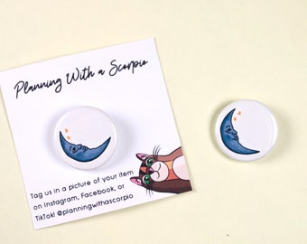 1 Inch Minimal Moon Pin Badge |Watercolor Pin | Handmade Moon Pin | Pin Badge for Backpacks, Hats, Jackets, and Masks