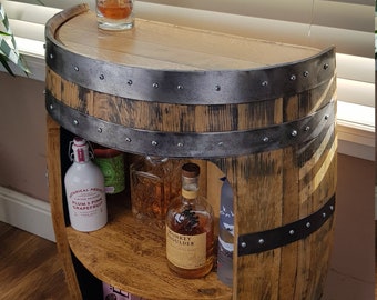 Scottish Solid Oak Half Whisky Barrel Handcrafted -  Drinks cabinet - Mini Bar - Man cave - drinks cart - Cocktail cabinet - barrel bar. Gin
