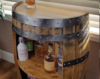 Whisky Barrel - Half Drinks Cabinet - Solid Oak Handcrafted - Mini Bar - Man cave - drinks cart - Cocktail cabinet - barrel bar