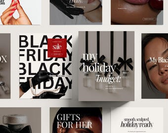 May include: A collage of promotional images with text related to Black Friday and beauty treatments. The images feature text like "Exclusive Black Friday Offers," "Glow Sale," and "Gifts for Her." Other images show close-ups of lips and faces.