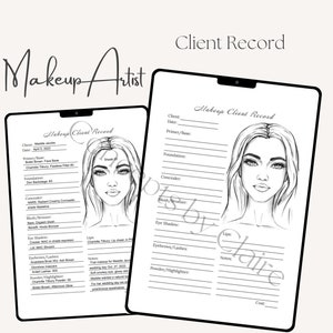 Makeup Artist Client Record, Makeup artist downloadable template, makeup artist printable template, makeup artist clients, bridal makeup