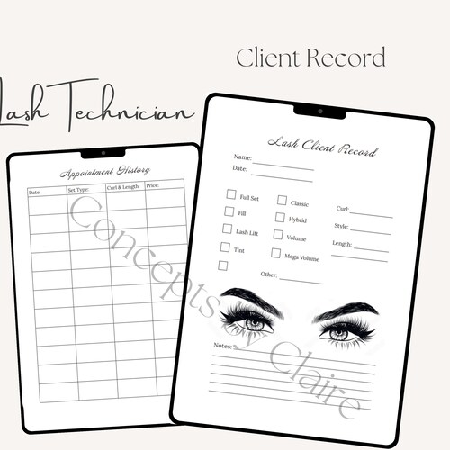 Eyelash Technician Client Record and Appointment Planner Etsy