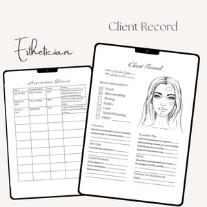 Esthetician Digital Client Record, Esthetician forms, Esthetician Consent Forms, Esthetician Templates, Esthetician Appointment Planner