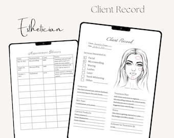 Esthetician Digital Client Record, Esthetician forms, Esthetician Consent Forms, Esthetician Templates, Esthetician Appointment Planner