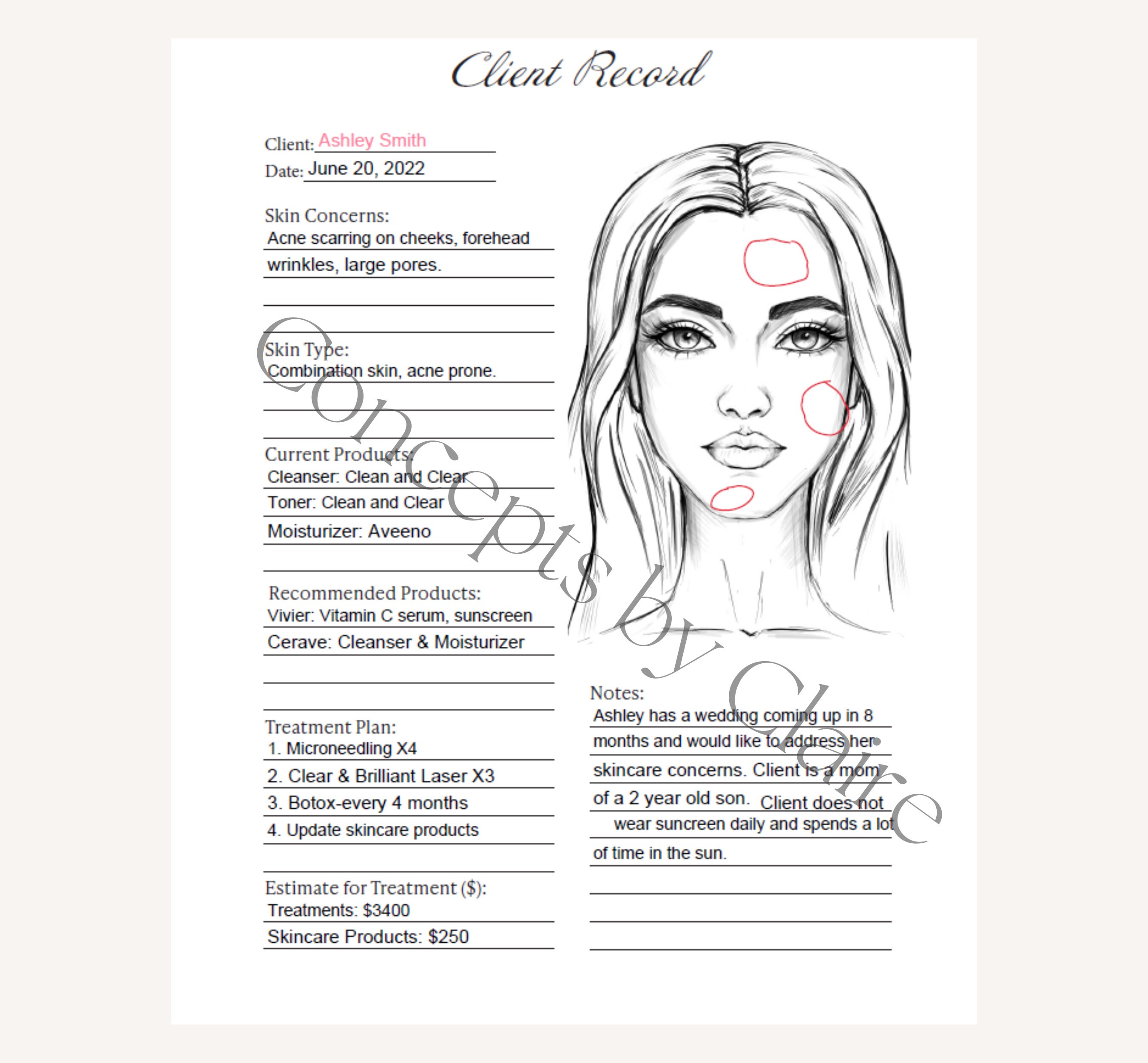 Esthetician Client Record, Goodnotes for Estheticians, Client Organizer ...