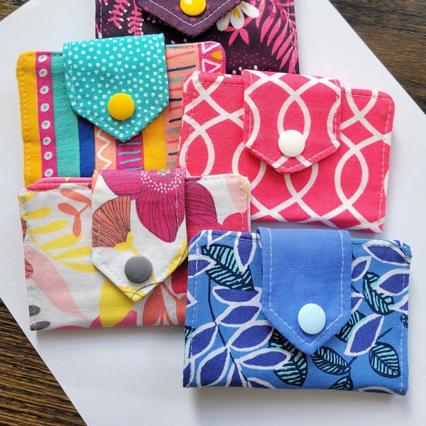 ASSORTED FABRIC Business Card Holder 2 Pocket Card Case with KAM Snap Closure