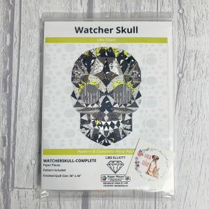 Libs Elliott The Watcher - Skull Quilt Pattern - Complete Paper Piece Pack - No Fabric Included!  -EPP Quilt Kit English Paper Piecing