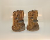 Antique c1920s Cast Metal BronzMet Bookends of Girl at Fountain