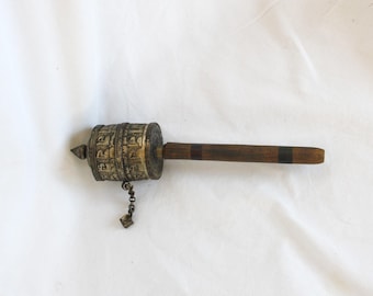 Antique Tibetan Buddhist Auspicious Symbols Metal Prayer Wheel