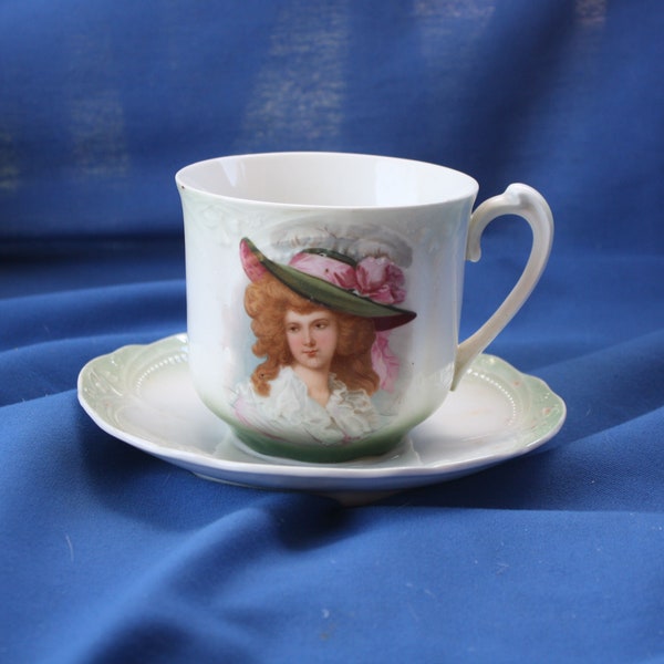 Antique Victorian Lady Portrait Mush Cup