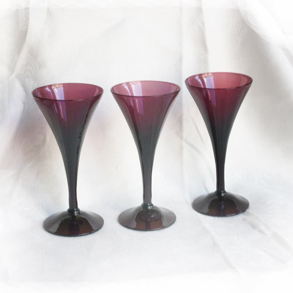 Set of 3 Vintage Cambridge Glass Amethyst Art Deco Cordials