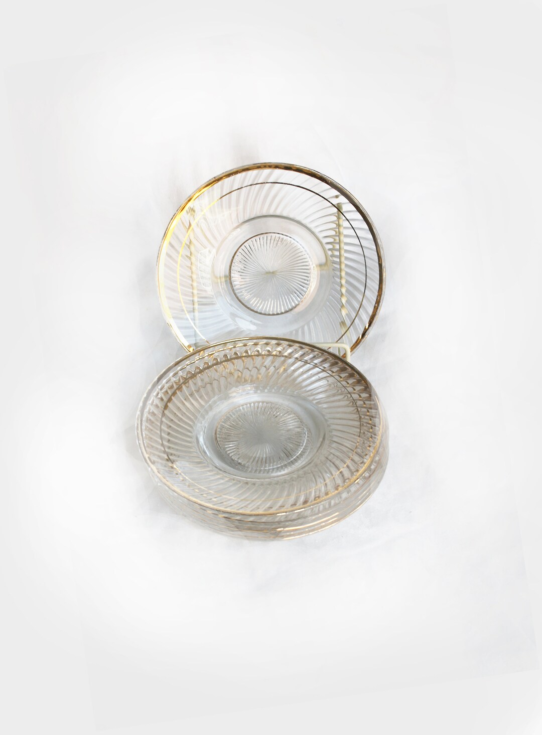 Set of 6 Vintage Clear Glass Dessert Plate Saucer Swirl Etsy