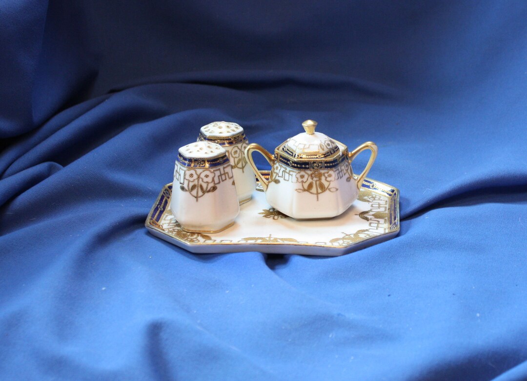 Antique Noritake Porcelain Condiment Set Morimura Nippon Gold Etsy
