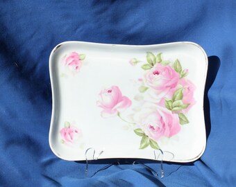 Pink with Gold Black Knight Floral medal Hohenberg Bavaria PINK Floral Dessert plate