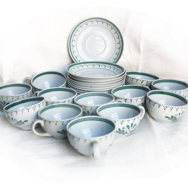 Vintage Service for 12 Green Thistle by Arabia of Finland Demitasse Cups and Saucers-24 pieces