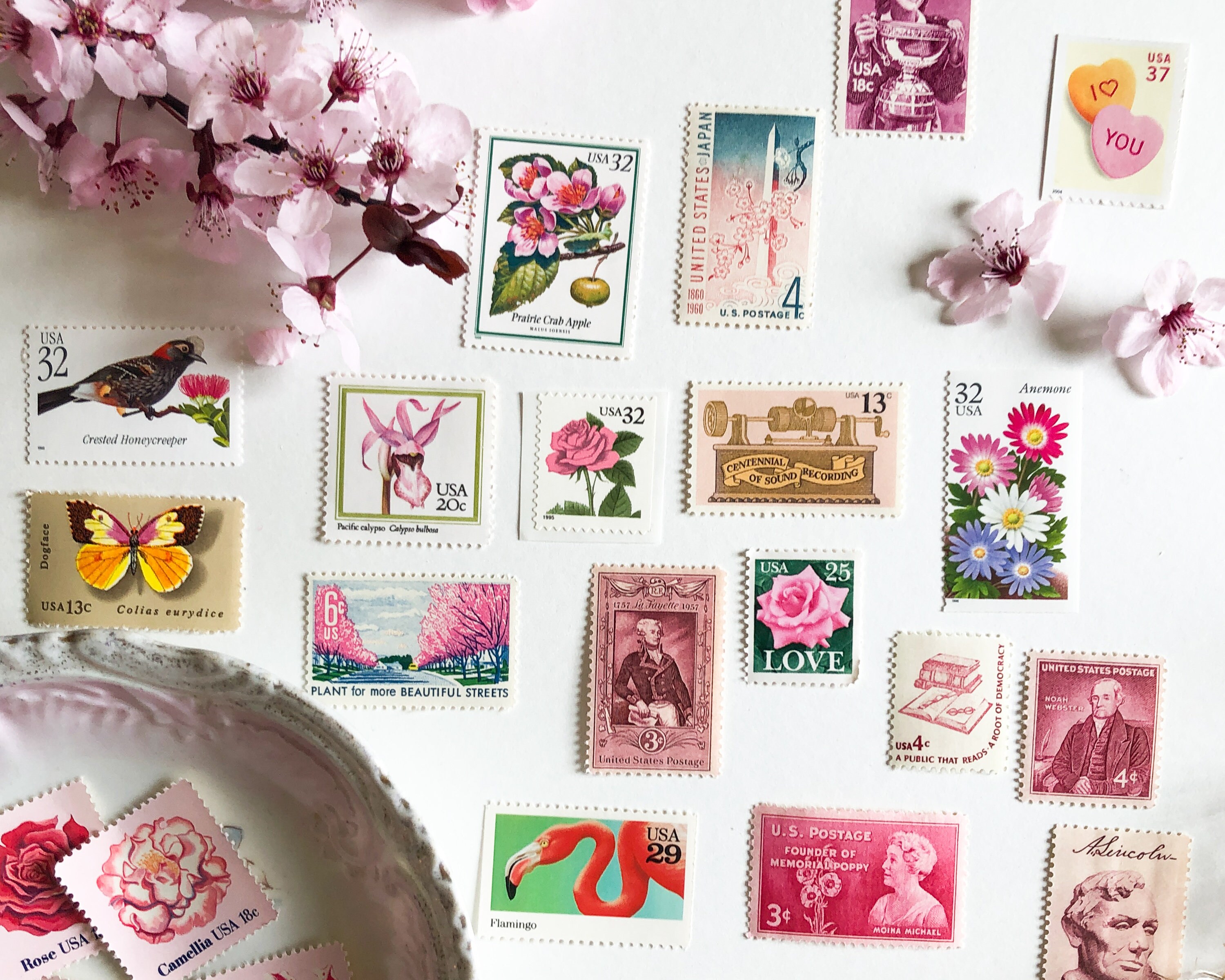 Pink/Blush Vintage Postage Stamp Set | Mix of 10 (ten) Unused US Post…