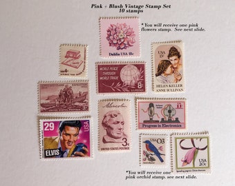 Pink Vintage Postage Stamp Set | Ten (10)  Unused US Stamps