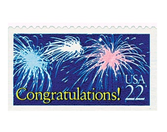 Congratulations! Unused Vintage Postage Stamp | 22 cents each | Special Occasions | Fireworks