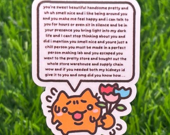 Yapping Love Cat Vinyl Sticker: Waterproof Laptop Decal AI FREE Human Made