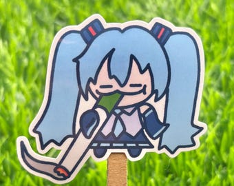Smoking Leek Miku Vinyl Sticker: Water-Resistant Laptop Decal AI FREE Human Made