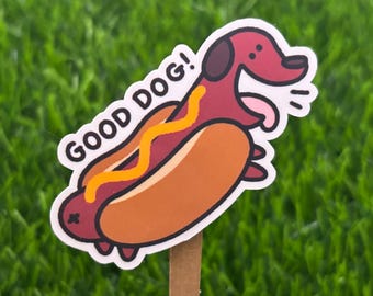 Good Dog Hot Dog Vinyl Sticker: Waterproof Laptop Decal AI FREE Human Made