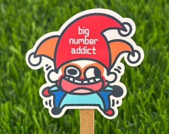 Balatro Joker Big Number Addict Vinyl Sticker: Waterproof Laptop Decal AI FREE Human Made