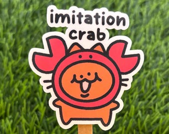 Imitation Crab Cat Vinyl Sticker: Water-Resistant Laptop Decal AI FREE Human Made