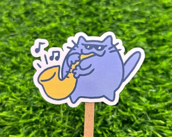 Jazz Cat Saxophone Sticker: Waterproof Vinyl Decal AI FREE Human Made