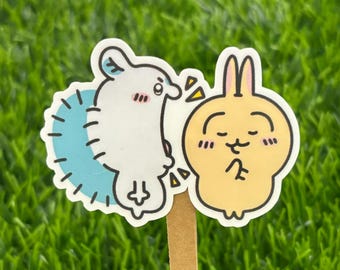 Momonga Yelling at Chill Usagi Vinyl Sticker: Water-Resistant Laptop Decal AI FREE Human Made