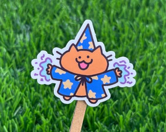 Cat Wizard Vinyl Sticker: Waterproof Laptop Decal AI FREE Human Made