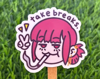 Tamaya Take Breaks Smoking Vinyl Sticker: Water-Resistant Laptop Decal AI FREE Human Made