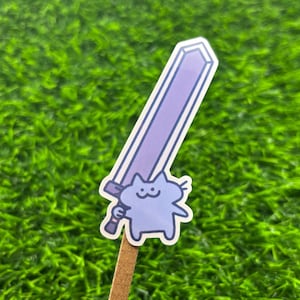 Sword Cat Vinyl Sticker: Waterproof Laptop Decal AI FREE Human Made