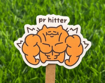 PR Hitter Weightlifting Gym Cat Sticker: Waterproof Decal AI FREE Human Made