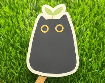Sprout Cat Vinyl Sticker: Water Resistant Laptop Decal AI FREE Human Made