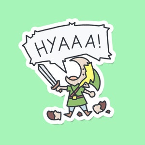 HYAAA! Link Zelda Vinyl Stickers | Original Creator | Water Resistant Sticker for Laptops, Notebooks, and Water Bottles